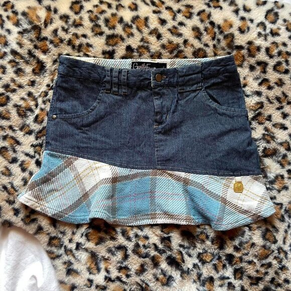 Gentle Fawn Plaid Detailing Mini Denim Skirt - Picture 1 of 8